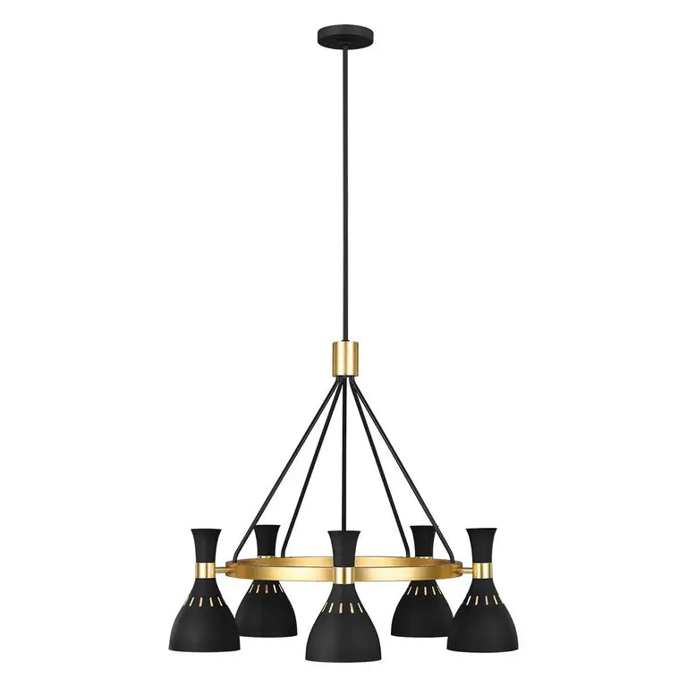 Elstead Lighting Lustre Joan 5 lumières · Noir · Laiton bruni FE-JOAN5-MB – Lustres