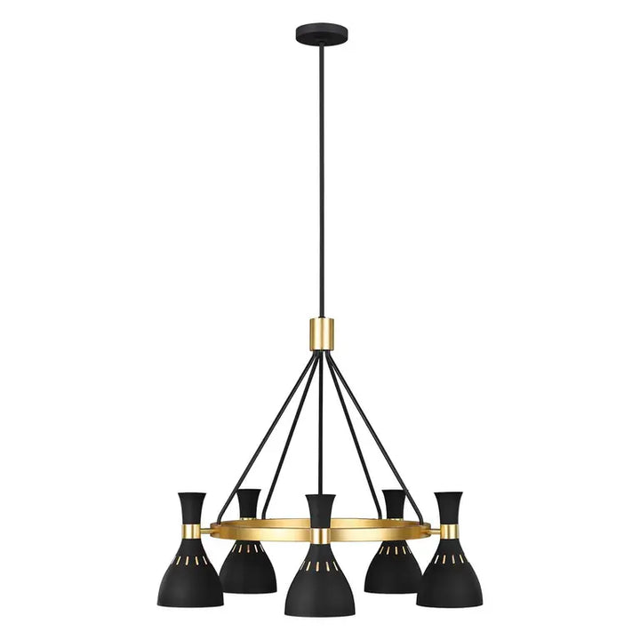 Elstead Lighting Lustre Joan 5 lumières · Noir · Laiton bruni FE-JOAN5-MB