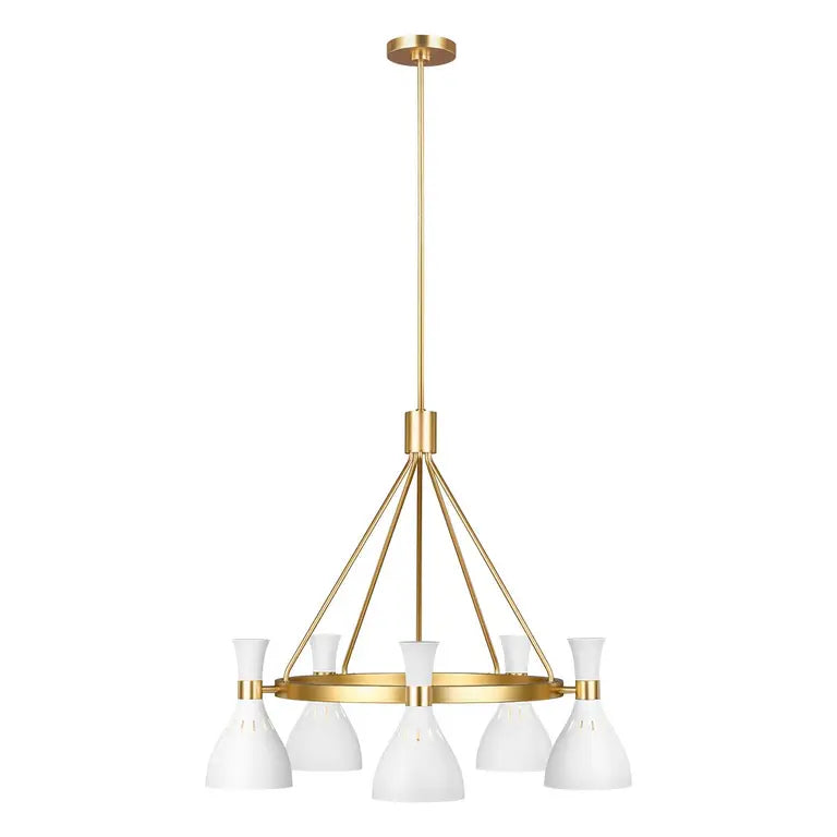 Elstead Lighting Lustre Joan 5 lumières · Blanc mat · Laiton bruni FE-JOAN5-MW – Lustres