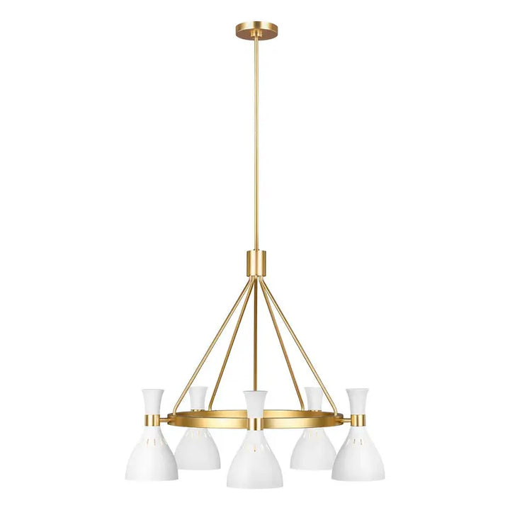 Elstead Lighting Lustre Joan 5 lumières · Blanc mat · Laiton bruni FE-JOAN5-MW