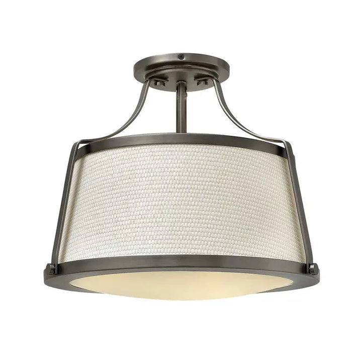 Hinkley · Elstead Plafonnier Charlotte 3 lumières · Nickel vieilli · Lin abat-jour HK-CHARLOTTE-SF-AN